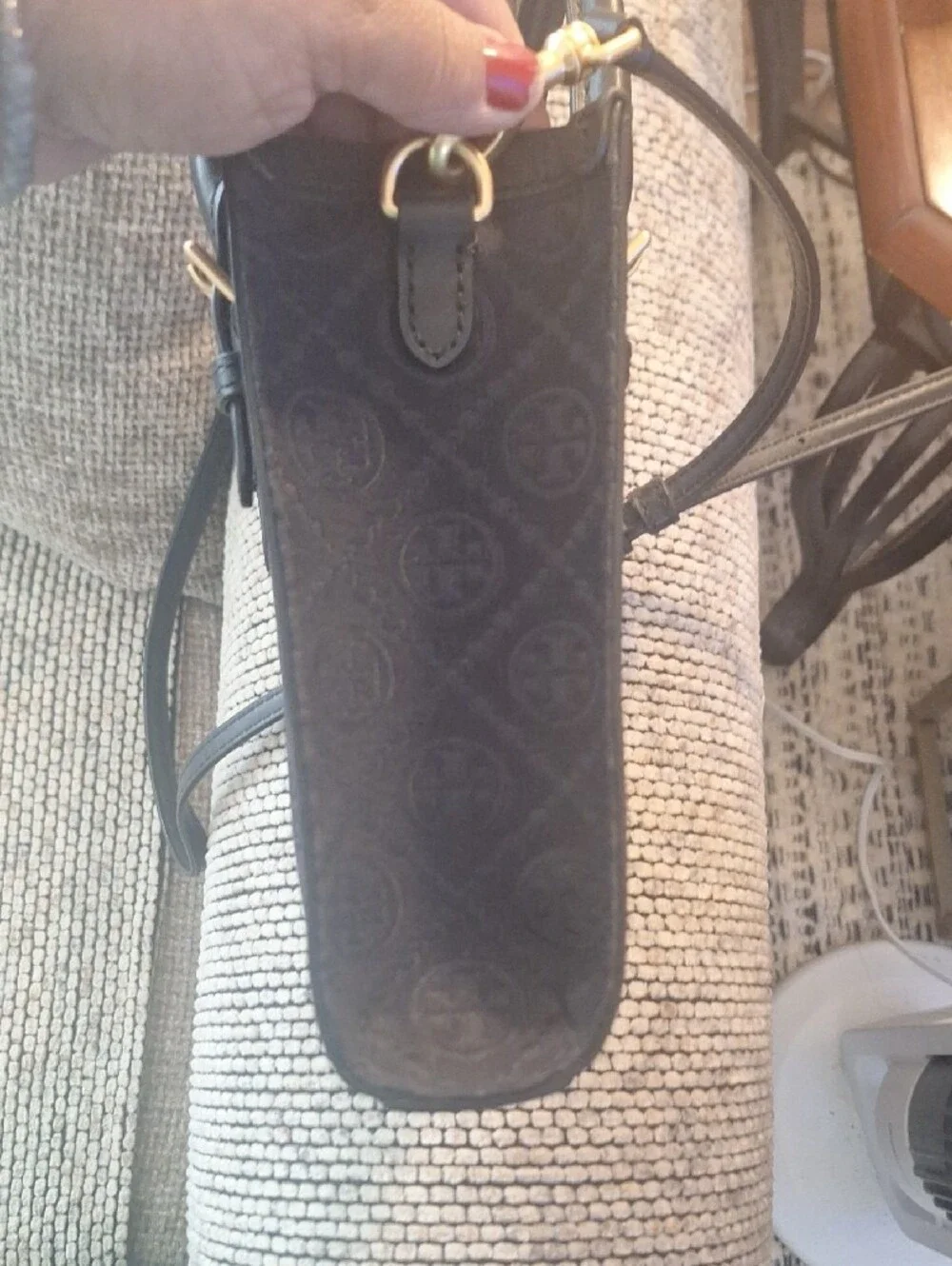 Tory Burch Black Patterned Mini Tote with Gold Hardware